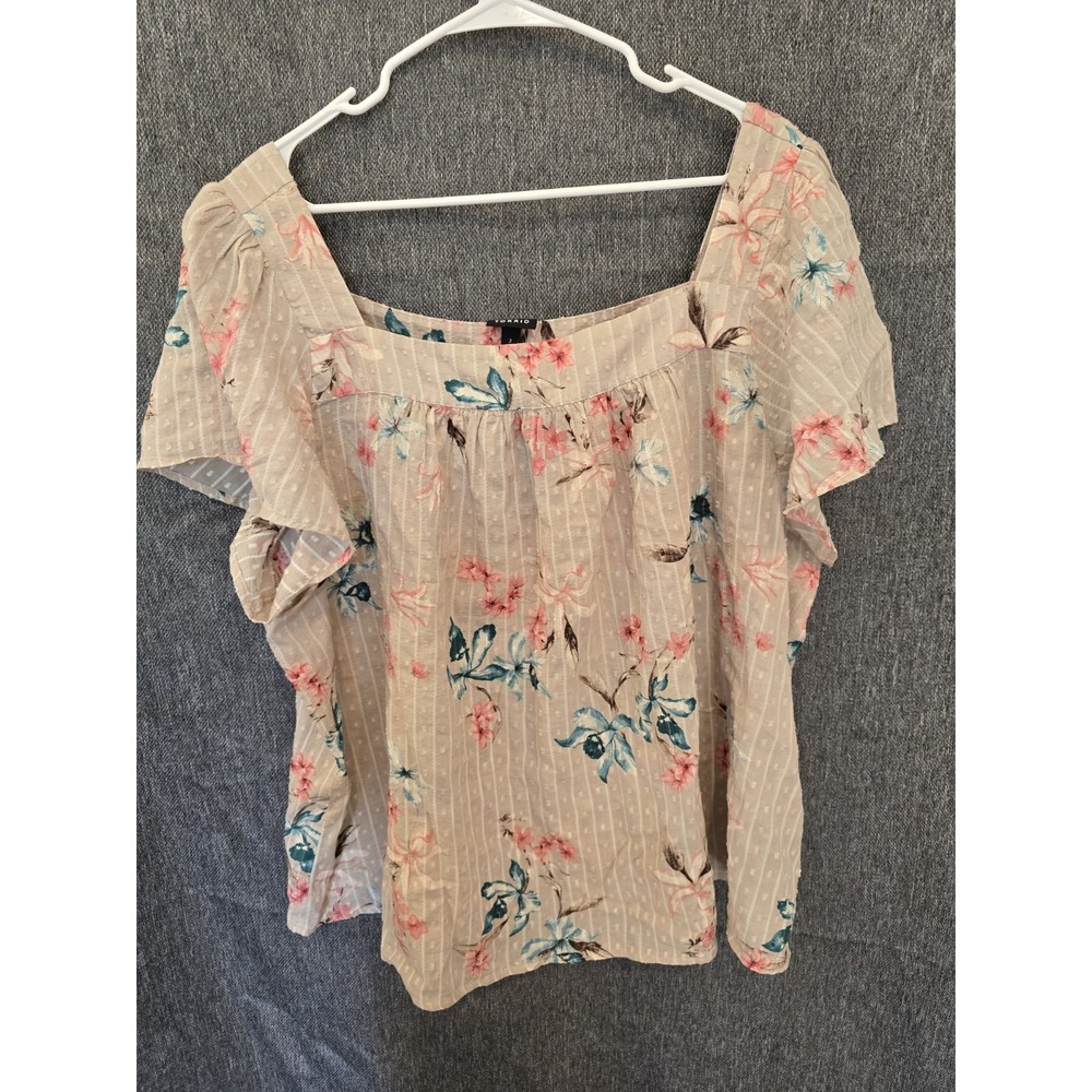 Torrid Women's Floral Babydoll Top – Pink Blue Print -Square Neck 2X – 27" Bust